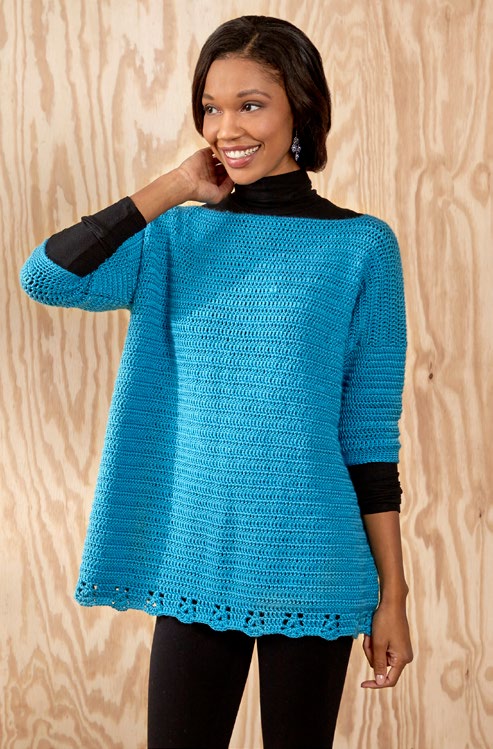 Free Relax-and-Unwind Sweater Crochet Pattern from www.RedHeart